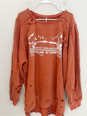 Free People Jackson Hole oversized distressed pullover sweatshirt size Small